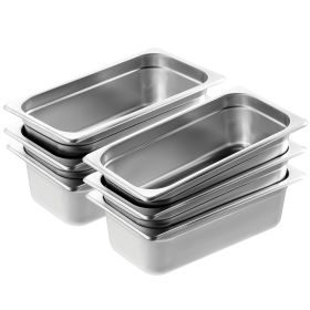 6 Pack Hotel Pans, 1/3 Size Anti-Jam Steam Pan, 0.8mm Thick Stainless Steel Restaurant Steam Table Pan, 4-Inch Deep Commercial Table Pan